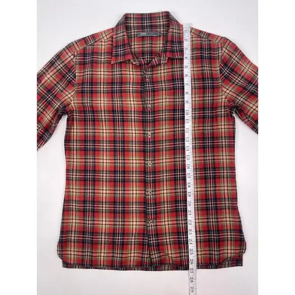 Vince Men’s Red Plaid Cotton Flannel Button Up Shirt Size Small - Picture 9 of 9